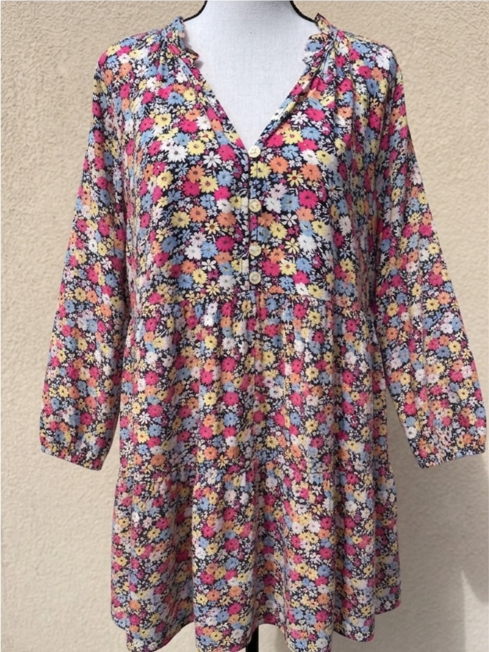 GAP Floral Tiered Mini Dress with Pockets Size XL 100% ryon